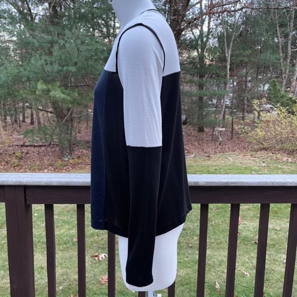 VINCE Color Block Navy/Black/White Long Sleeve Top L - Picture 2 of 6